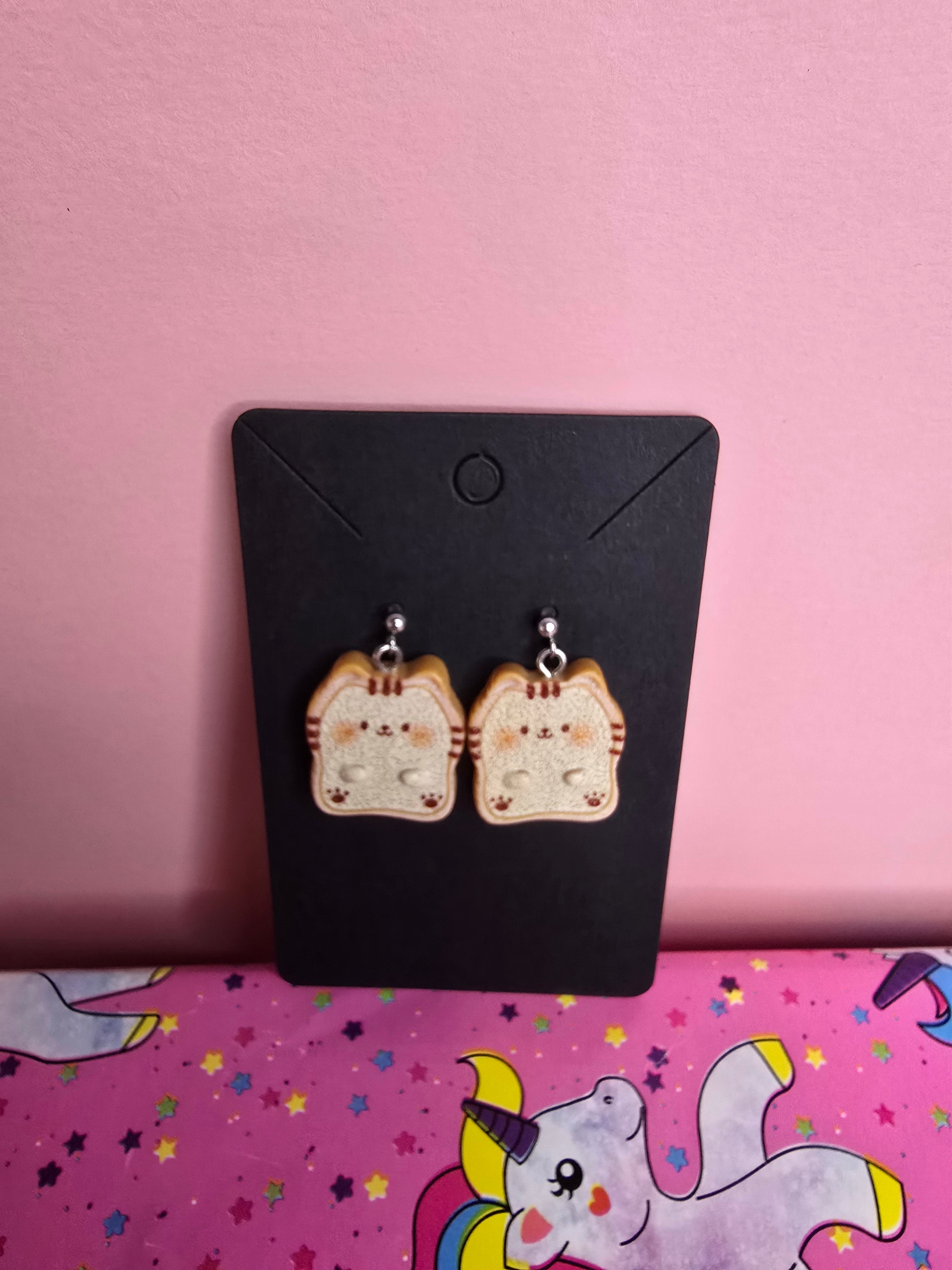 Kitty Toast Drop Earrings | Kawaii Cat Drop Earrings | Hand-Assembled in New Zealand