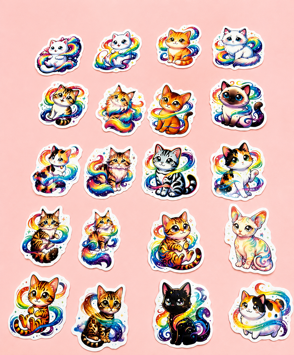 Rainbow Dream Cats Sticker Pack | 20 Cute Cat Stickers