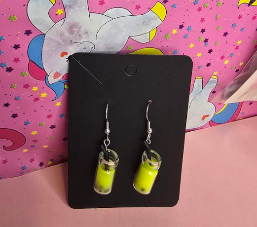 Honeydew Bubble Tea Earrings | Cute Kawaii Boba Tea Dangle Earrings | Hand-Assembled in NZ