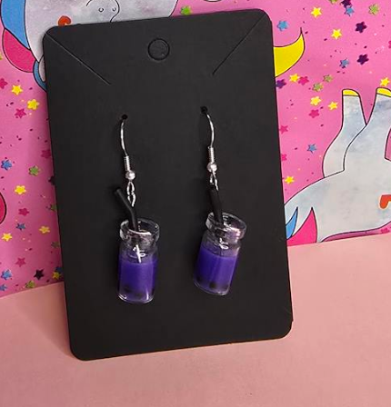 Grape Bubble Tea Earrings | Cute Kawaii Boba Tea Dangle Earrings | Hand-Assembled in NZ