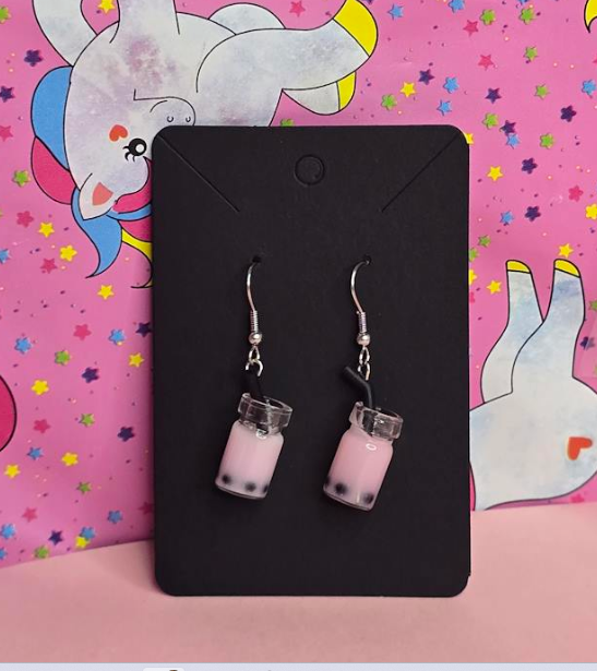 Strawberry Bubble Tea Earrings | Cute Kawaii Boba Tea Dangle Earrings | Hand-Assembled in NZ