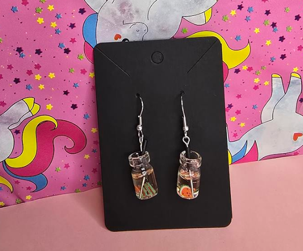 Watermelon Fruit Drink Earrings | Cute Kawaii Mini Drink Dangle Earrings | Hand-Assembled in NZ