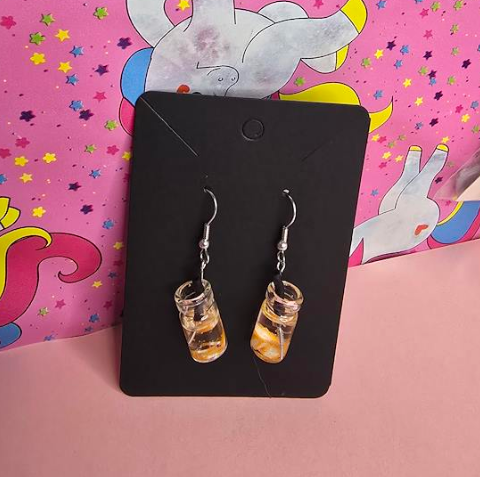 Orange Fruit Drink Earrings | Cute Kawaii Mini Drink Dangle Earrings | Hand-Assembled in NZ