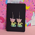 Pink/Yellow/Blue Ombre Cat Earrings | Cute Kawaii Cat Dangle Earrings | Hand-Assembled in NZ