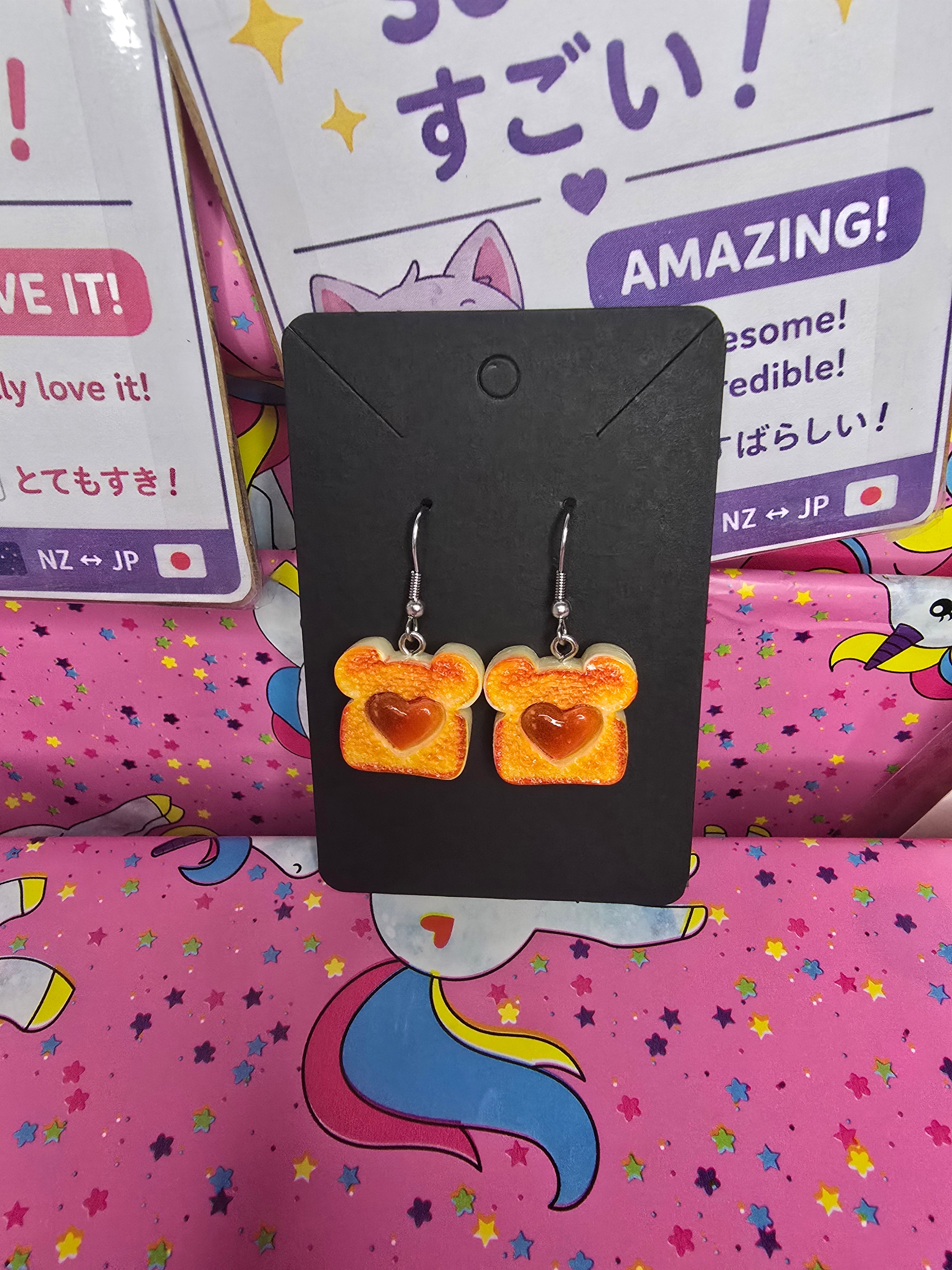 Jam Toast Bear Earrings – Cute Kawaii Breakfast Dangle Earrings | Handmade Food Jewellery